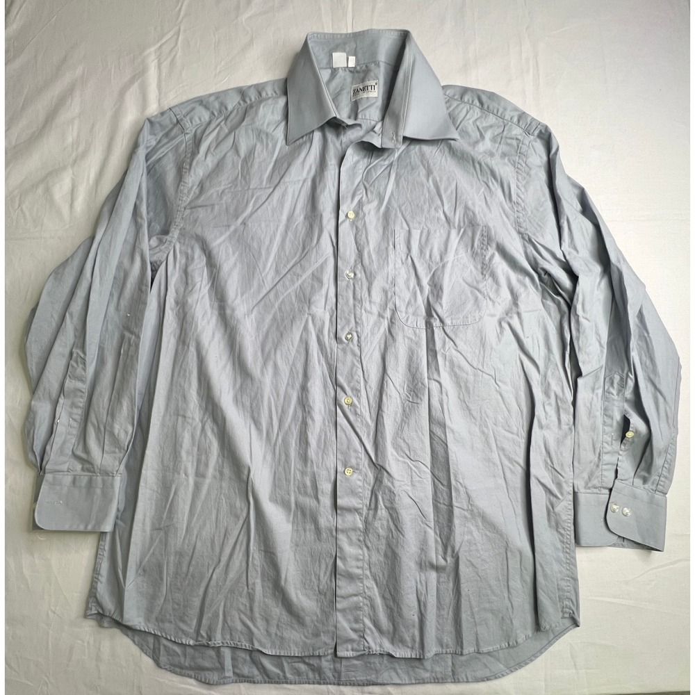 Zanetti Men's Light Blue 100%‎ Cotton Dress Shirt Long Sleeve Made in Italy